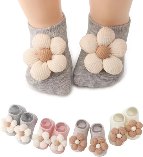 Miniatura 8 de AQOKKA Flower Baby Girls Socks with Non-Slip Grips Cute Cotton Princess Low Newborn Baby Socks for Girls Toddler 0-12 Months