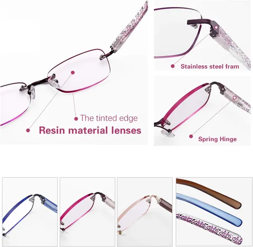 Miniatura 3 de Paquete de 3 lentes de lectura sin montura para mujer, lectores ligeros de bisagra de resorte, anteojos artísticos clásicos y elegantes con UV 400