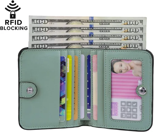 Miniatura 2 de YALUXE - Cartera de piel auténtica con bloqueo RFID para mujer, tamaño pequeño, compacto, con ventana de identificación, S