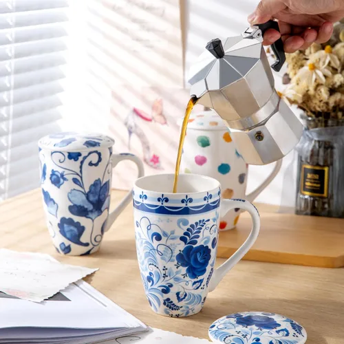 Miniatura 5 de GBHOME Taza de té con infusor y tapa, taza grande de cerámica de hoja suelta de 18 onzas, apta para microondas, apta para lavavajillas, perfecta
