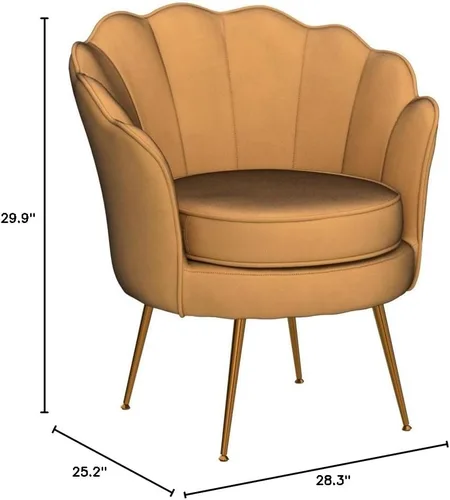 Miniatura 2 de Container Furniture Direct Silla de terciopelo con silueta festoneada y patas de metal dorado, pieza decorativa adecuada para espacios Rosa