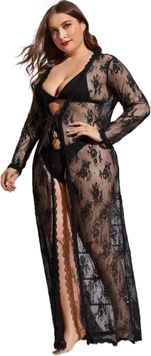 Miniatura 4 de Verdusa Camisón largo de encaje transparente para mujer, con nudo frontal y nudo