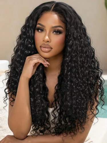Miniatura 26 de KLAIYI Bye Bye Slip™ - Pelucas de cabello humano con encaje frontal 7x5, color marrón castaño degradado, rizado, sin pegamento, precortadas de 7 x