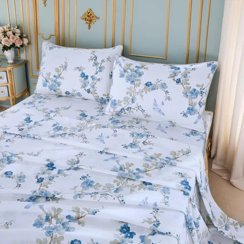 Miniatura 26 de Brandream Juego de sábanas tamaño King con estampado floral lujoso estilo bohemio con medallón azul y estampado de cachemira, colección de ropa