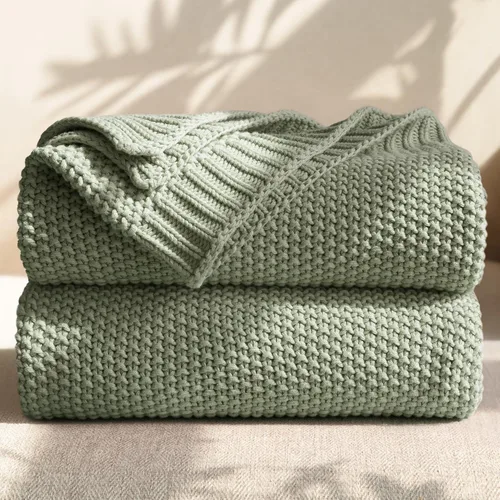 Miniatura 14 de Manta de punto trenzado 100% algodón, ligera y suave para sofá, cama, manta transpirable para todas las estaciones, acogedora manta decorativa, 50 x