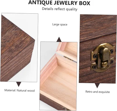 Miniatura 3 de Caja de recuerdos de madera con tapas, organizador de joyas, caja rectangular para joyas, caja de almacenamiento vintage para relojes, pulseras