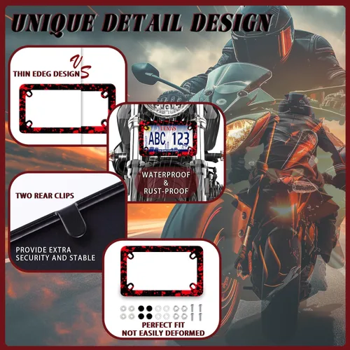 Miniatura 5 de Marco de placa de matrícula de motocicleta con salpicaduras de sangre para Halloween, de acero inoxidable, divertido soporte para placa