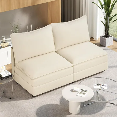 Miniatura 38 de Vesgantti 2 Piece Loveseat & 3 Seater Sofa Set, Modular Cloud Couch, Beige