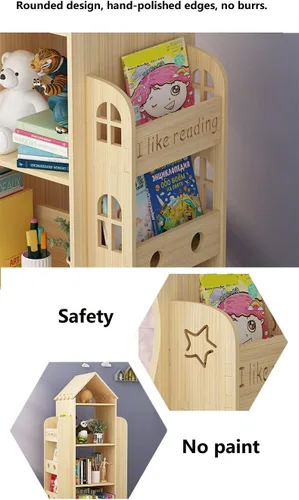 Miniatura 5 de Heehee Estantería giratoria de 360 grados, estantería de pie para niños, estante organizador de madera para niños, estante organizador de libros