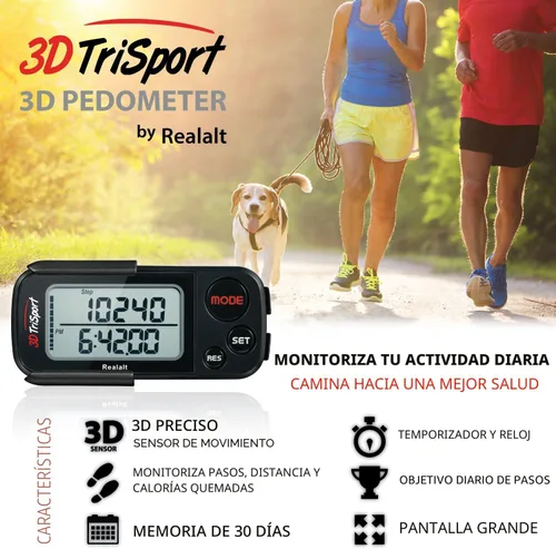 Miniatura 2 de Realalt 3DTriSport 3D Walking Pedometer with Clip & Strap, Accurate Step Counter with 30-Day Memory, Distance in Miles/KM with Large Display Perfect