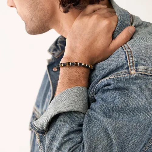 Miniatura 5 de Fossil - Brazalete de acero inoxidable y cuentas para hombre