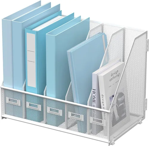 Miniatura 15 de SUPEASY Organizador de escritorio de metal para revistas, con 5 compartimentos verticales, organizador de archivos para escritorio de oficina, Negro