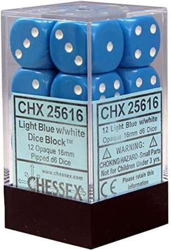 Chessex DND - Juego de dados Chessex D&D, 0.630 in, opacos, de plástico, color azul claro y blanco, para dados de mazmorras y dragones, 12 dados –