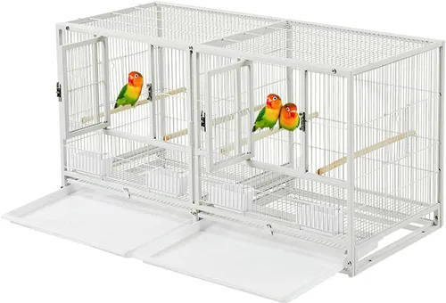 Miniatura 8 de Jaula Doble Apilable con Centro Dividido, Puertas de Caja de Anidación Lateral para Criador de Aves de Vuelo, Jaula Doble Rodante para Aviarios