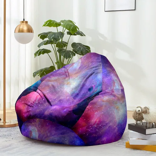 Miniatura 12 de Morbuy Funda para silla puff para niños y adultos (sin relleno), diseño de cielo estrellado 3D, suave, perezoso, funda lavable de gran
