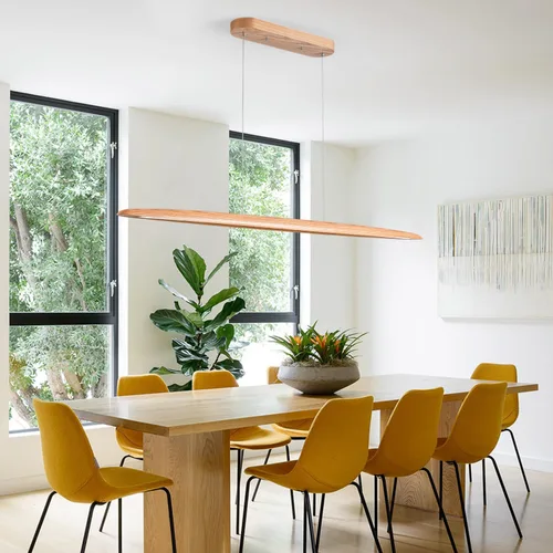 Miniatura 5 de YISDESIGN Lámpara Colgante Lineal LED de Madera de 39" 24W, Lámpara LED para Comedor Regulable, Lámpara Colgante para Comedor, Cocina, Isla, Mesa