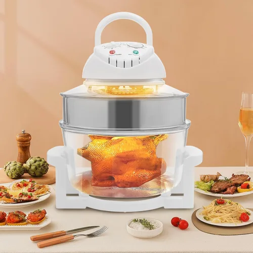 Miniatura 2 de Freidora de aire turbo de 17.96 cuartos de galón, freidora de aire de vidrio de 1400 W con anillo de expansión, horno halógeno visible de 360°