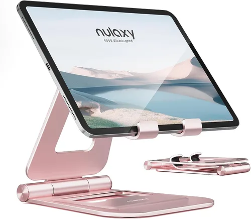 Miniatura 8 de Nulaxy Soporte plegable doble de aluminio para iPad, soporte para tablet de escritorio totalmente ajustable, accesorios para tableta de oficina