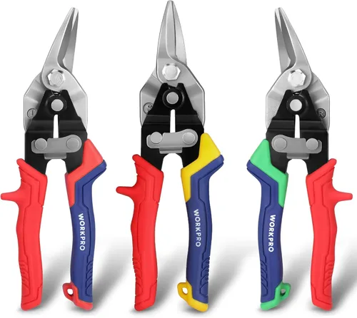 WORKPRO Juego de 3 piezas de tijeras de hojalatero para aviación, tijeras de metal de 8 pulgadas para corte izquierdo, derecho y recto, hoja de