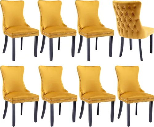 Miniatura 54 de Juego de 2 sillas de comedor modernas, sillas de comedor tapizadas acolchadas con patas de madera maciza, silla de cocina de tela de lino beige