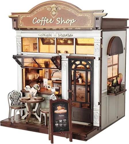 Miniatura 9 de Kit de construcción de casa en miniatura DIY, kit de rincón de lectura de panadería, rompecabezas de madera en 3D para estanterías, kit de casa