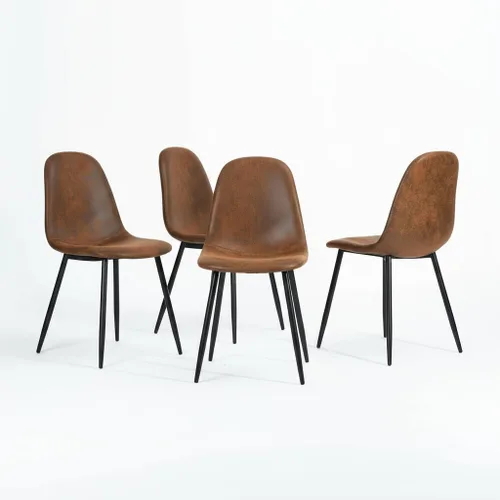 Miniatura 11 de FurnitureR Silla de comedor moderna tapizada de cuero de mediados de siglo, silla de comedor sin brazos con patas de metal negro, ahorro de espacio