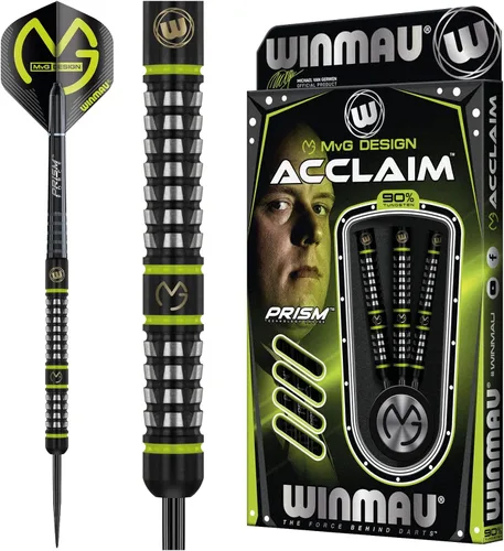 WINMAU Micheal Van Gerwen Acclaim - Dardos de punta de acero de 0.88 oz – Juego de dardos profesionales 90% tungsteno – Agarre de precisión, vuelos