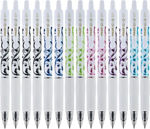 Pilot G2 Fashion Collection Premium Bolígrafos de tinta de gel, punta fina (1/32 pulgadas), barriles blancos con tintas surtidas, 14 unidades (15598)