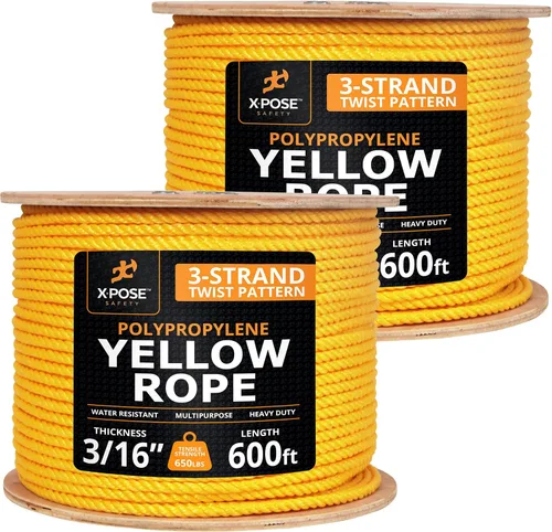 Miniatura 48 de Cuerda de polipropileno trenzado amarilla, 1/2 pulgada de grosor x 50 pies de largo, cuerdas de polietileno resistentes para uso en exteriores