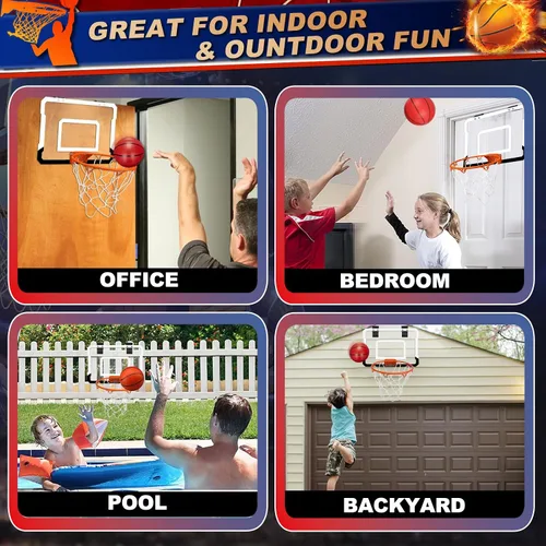 Miniatura 5 de Juego de mini aro de baloncesto para interiores, regalo para niños y adultos, aro mejorado sobre la puerta con 4 bolas de goma de 6 pulgadas, aro