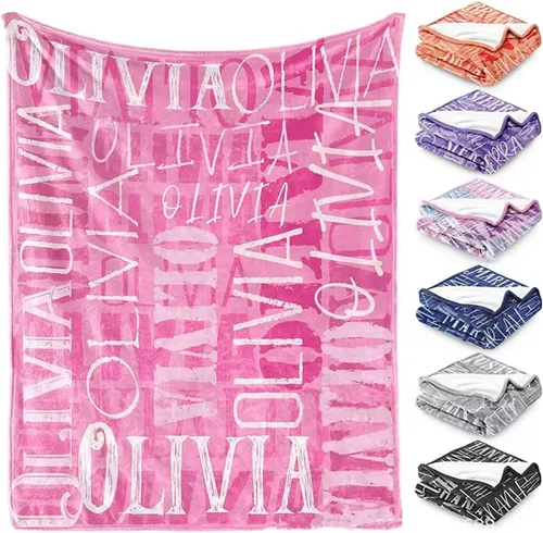WOMB Manta de bebé personalizada con nombre, manta de nombre personalizado para niños adultos, regalo de cumpleaños/Navidad/hito para niños, niñas,