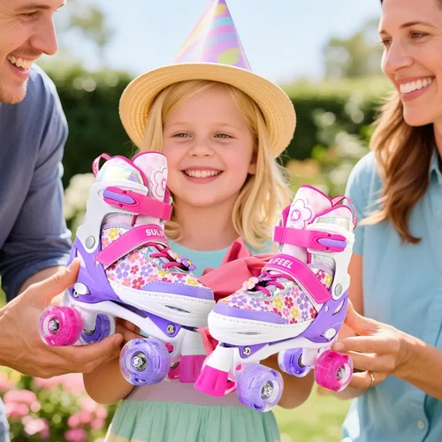 Miniatura 8 de SULIFEEL Rainbow Unicorn - Patines ajustables de 4 tamaños para niñas y niños de 3-5, 5-8, 6-12 años, patines para interiores y exteriores H Floral