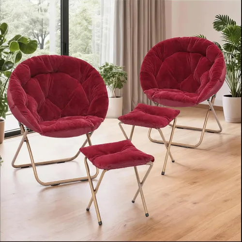 Miniatura 26 de Cómoda silla con platillo, silla de sala de estar, silla plegable acolchada suave de piel sintética, cómoda silla cuadrada de luna para sala