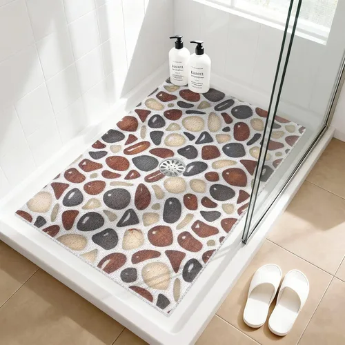 Miniatura 35 de Alfombrilla de ducha cuadrada antideslizante: 24 x 24 pulgadas para ducha interior con orificio de drenaje en el medio, tapete de ducha de masaje