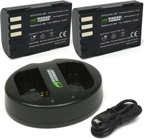 Wasabi Power Batería (paquete de 2) y cargador USB dual para Pentax D-LI90 y Pentax 645D, 645Z, K-01, K-1, K-1 II, K-3, K-3 Mark III, K-5, K-5 II,