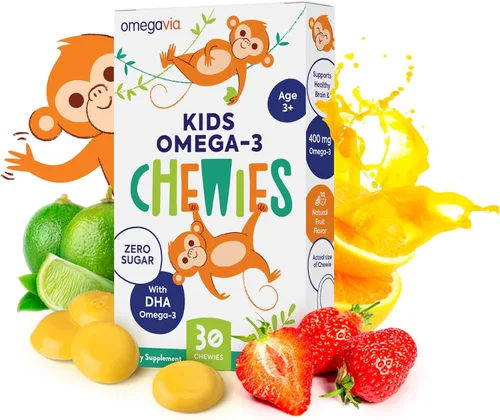 Gomitas Omega 3 – Gomitas de gel masticables de DHA ultra alta – Omega 3 para niños apoya la salud cerebral y los ojos – Sabor natural de frutas sin
