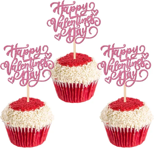 Miniatura 9 de 24 piezas de decoración para cupcakes con purpurina para el día de San Valentín, dulce amor, corazón, Oh Baby para magdalenas, temática del día