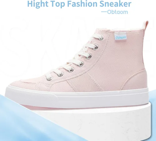 Miniatura 22 de Obtaom Zapatos de lona de alta calidad para mujer/hombre para jugar a media pantorrilla, zapatillas de deporte de moda casuales con cordones de alta