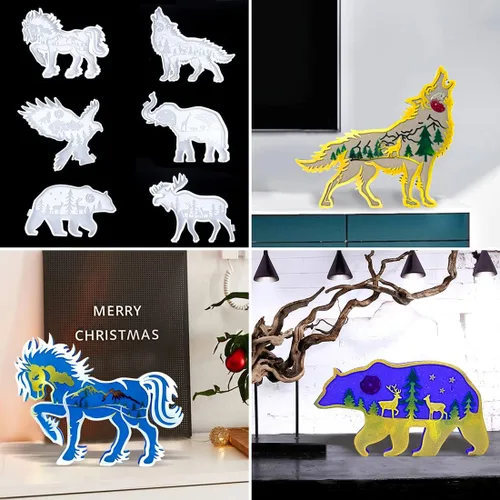 Miniatura 7 de Molde de resina de águila, moldes de resina de animales del bosque, aullando de lobo en la montaña, molde de posavasos de animales para resina