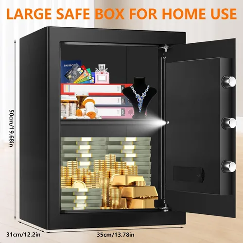Miniatura 3 de Caja fuerte ignífuga grande de 3.4 pies cúbicos para el hogar, seguridad digital ignífuga e impermeable con teclado programable y bloqueo de llave