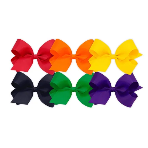 Miniatura 10 de Wee Ones Juego de 6 piezas de lazos para niña, paquete variado de grosgrain sólido en una pinza de pelo antideslizante WeeStay, mediano, azul, azul