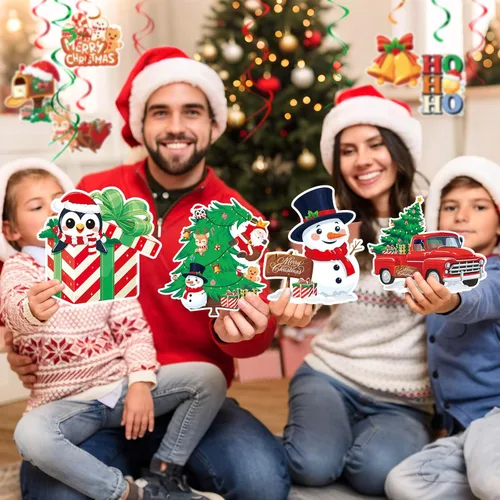 Miniatura 3 de Juego de decoración navideña: pancarta y remolinos colgantes, para el hogar, oficina, aula, decoración de fiesta de Navidad en interiores