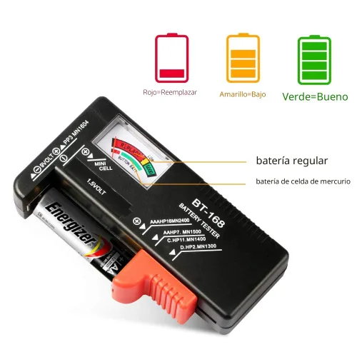 Miniatura 4 de 2 piezas de comprobador de batería, comprobador de batería universal para pilas AA, AAA, C, D, 9 V, 1.5 V, celdas de botón, baterías domésticas, 2