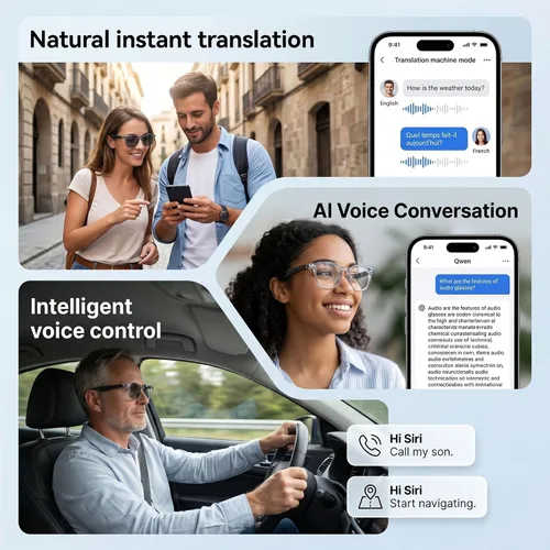 Miniatura 6 de Lentes de traducción Bluetooth inalámbricos inteligentes AI para hombres/mujeres con altavoces/Bluetooth y más de 140 idiomas traducción