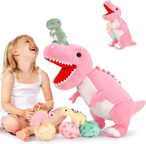 Miniatura 13 de MorisMos - Animales de peluche de lagarto, mamá camaleón gigante de 27 pulgadas con 4 lagartos bebés, juguetes para niños y niñas, mamá iguana