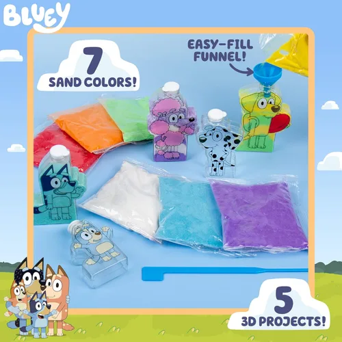 Miniatura 2 de Bluey Kit de arte de arena, incluye 5 botellas de arte de arena y 7 arenas de colores, crea tu propio arte de arena, kit de bricolaje, proyecto