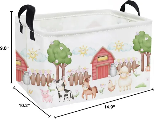 Miniatura 2 de Essme Cesta rectangular de granja, cestas para niños vacías con asas, bonitas cestas para decoración de habitación de niños, niños y niñas, canasta