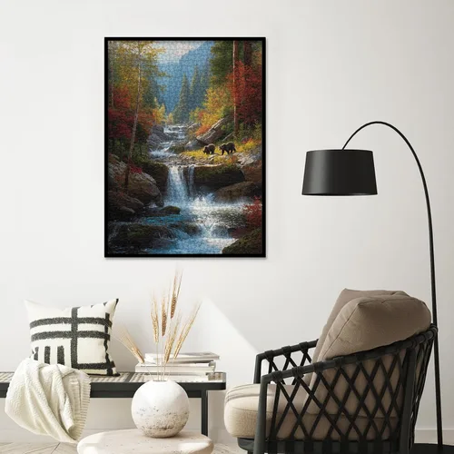 Miniatura 6 de Rompecabezas de paisaje de cascada de otoño para adultos, 1000 piezas, rompecabezas escénico de montaña de bosque natural, desafiante rompecabezas