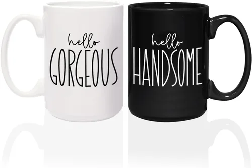 Miniatura 9 de Let's Have Coffee Together For The Rest Of Our Lives - Tazas a juego / 2 tazas de cerámica grandes de 15 onzas de color blanco y negro / juego