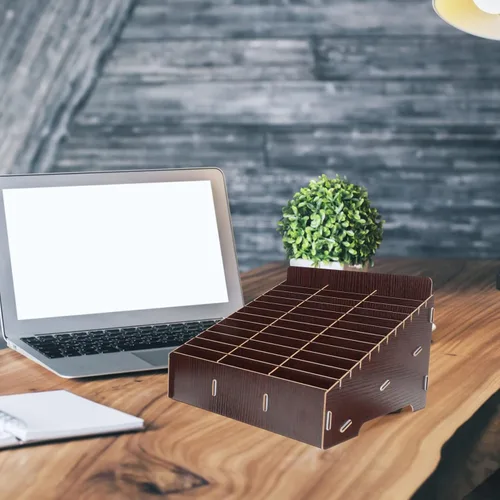 Miniatura 2 de SEWACC Caja de almacenamiento para teléfono celular, 36 rejillas, soporte de madera para teléfono celular, organizador de escritorio, caja